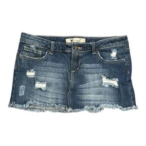 Wet Seal Blue Denim Distressed‎ Frayed Hem Mini Skirt Size 7